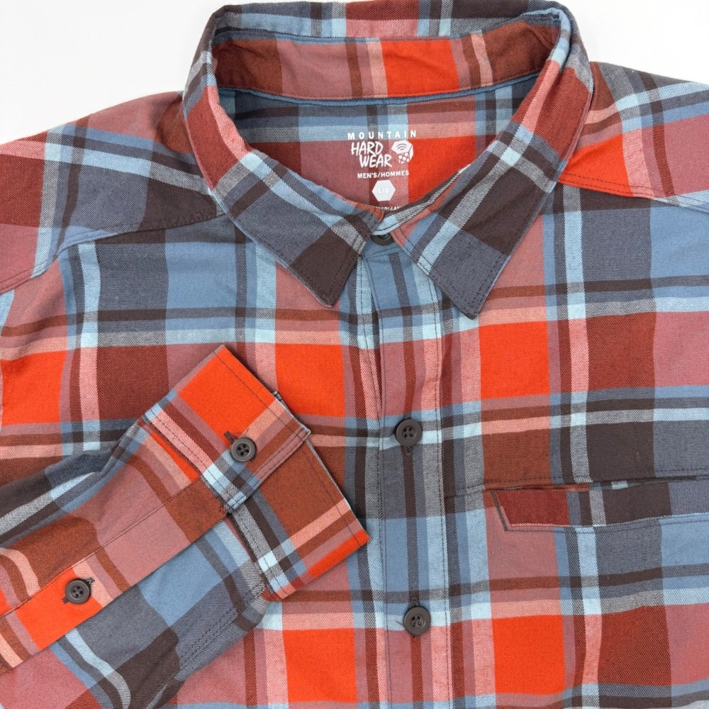 Mountain Hardwear Mens Large Orange Blue Plaid Long Sleeve Button Down‎ Shirt